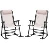 Oversized Folding Rocking Camping Chair Set of 2, Outdoor Rockers with Headrests, Zero Gravity Bungee Lawn Chairs for 2 Adults, Cream White