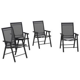 Outsunny Set of 4 Patio Folding Chairs, Stackable Outdoor Sling Patio Dining Chairs with Armrests for Lawn, Camping, Dining, Beach, Metal Frame, No As