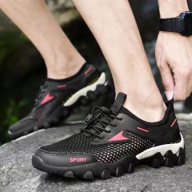 Outdoor Casual Sandals Men 2022 Summer Black Mesh Hollow Breathable Hole Fashion Hiking Sneakers Water Aqua Wading Shoes Fishing (Color: black, size: 44)