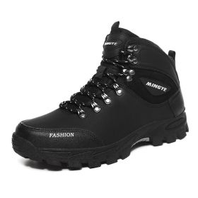 New Arrival Men Hiking Shoes Lace Up Men Sport Shoes Outdoor Jogging Trekking Sneakers Big Size 39-47 High Top Jogging Sneakers (Color: black, size: 44)