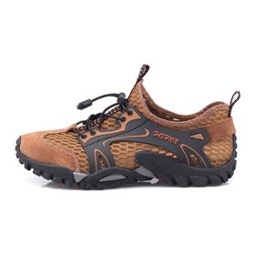 Summer Breathable Men Hiking Shoes Suede + Mesh Outdoor Men Sneakers Climbing Shoes Men Sport Shoes Quick-dry Water Shoes (Color: Brown, size: 44)