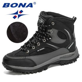 BONA 2022 New Designers Nubuck Shoes Men Outdoor Sports Tactical Male Boots Hiking Mountain Shoes Man Camping Climbing Footwear (Color: Deep blue S gray, size: 9)