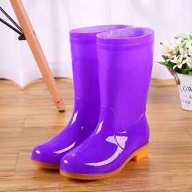 Mid-tube Rain Boots Women Non-slip Rain Boots Waterproof Shoes Overshoes Water Boots Fashion Plus Velvet Warm Women Work Shoesdr (Color: Purple, size: 38)