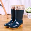 Mid-tube Rain Boots Women Non-slip Rain Boots Waterproof Shoes Overshoes Water Boots Fashion Plus Velvet Warm Women Work Shoesdr