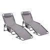 Folding Textilene Waterproof Patio Chaise Lounge Chair,Outdoor Adjustable and Reclining Tanning Chair with Pillow and Side Pocket for Lawn,Beach,Pool,