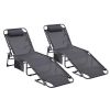 Folding Textilene Waterproof Patio Chaise Lounge Chair,Outdoor Adjustable and Reclining Tanning Chair with Pillow and Side Pocket for Lawn,Beach,Pool,