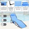 Folding Textilene Waterproof Patio Chaise Lounge Chair,Outdoor Adjustable and Reclining Tanning Chair with Pillow and Side Pocket for Lawn,Beach,Pool,