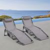 Folding Textilene Waterproof Patio Chaise Lounge Chair,Outdoor Adjustable and Reclining Tanning Chair with Pillow and Side Pocket for Lawn,Beach,Pool,