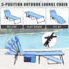 Folding Textilene Waterproof Patio Chaise Lounge Chair,Outdoor Adjustable and Reclining Tanning Chair with Pillow and Side Pocket for Lawn,Beach,Pool,